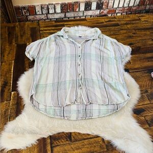 Universal Thread Cream and Green Striped Button-Down Shirt